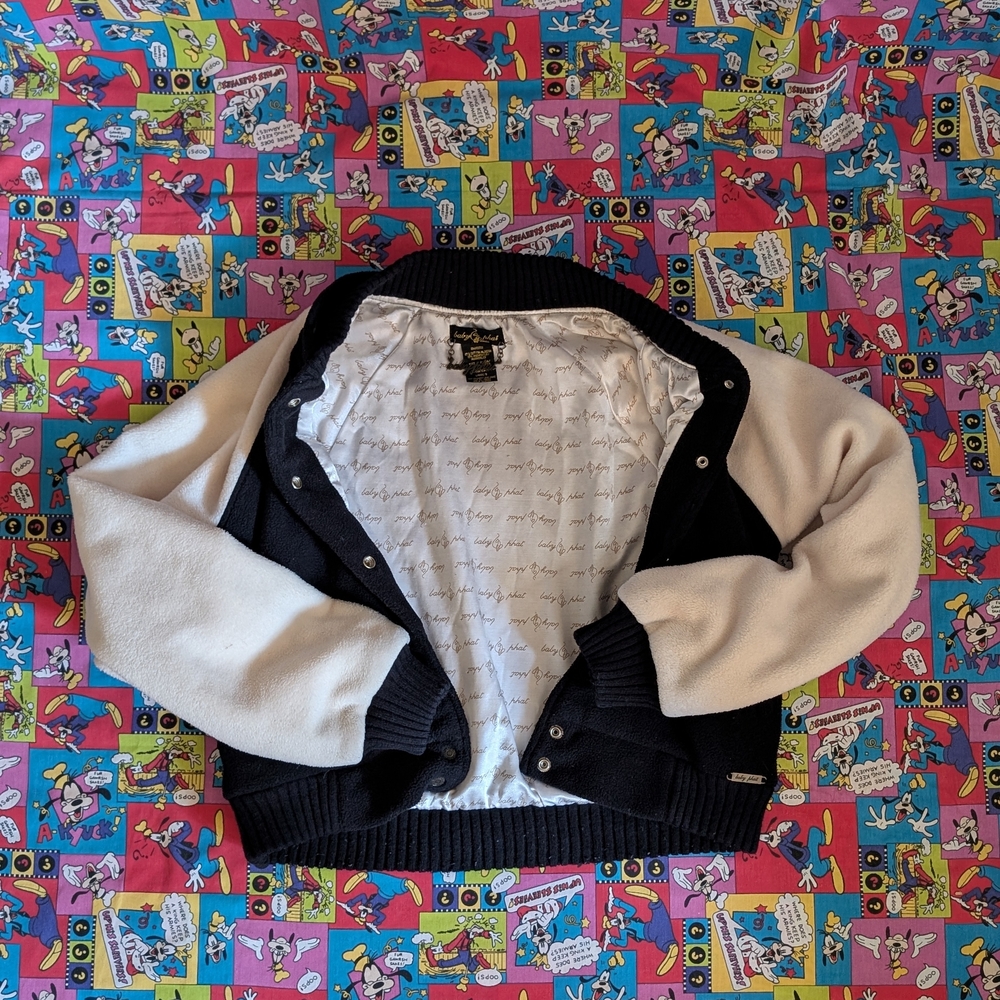 Baby Phat Black and Cream Varsity Jacket